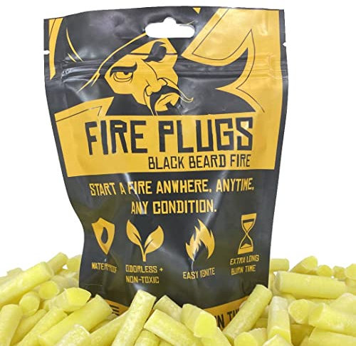 Black Beard Fire Plugs (50 Plugs) | 100% Weatherproof Fire Starter for Campfires | Can Light 50+ Fires | Extra Long Burn Time | 30 Yr Shelf Life for Emergency Survival Kits | Made in USA, Yellow