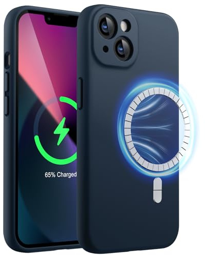 JETech Magnetic Silicone Case for iPhone 13 6.1-Inch, Compatible with MagSafe, Phone Cover with Camera Lens Full Protection (Navy)