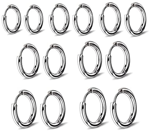 7 Pares Pendientes de Aro de Acero Inoxidable Anillos de Labios Nariz Pendientes de Aro Pequeños de Cartílago para Hombre y Mujer, aretes de aro hipoalergénicos de acero inoxidable, 8-20 mm
