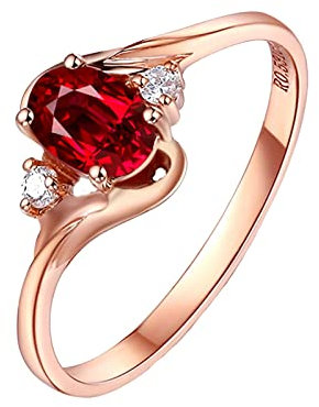 AMDXD Rotgold Au750 18K Ringe Rubin 0.53ct Rot, Verlobung Ringe Oval Design Trauringe Hochzeitsring Eheringe für Frauen Diamantring 0.046ct, Gr.57 (18.1), Goldschmuck
