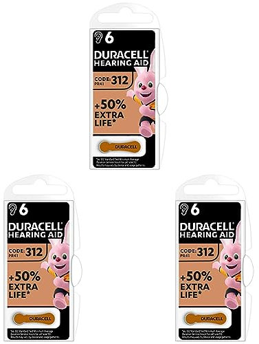 Duracell Set de 6 Piles Auditives Zinc-Air Type 312 (Lot de 3)