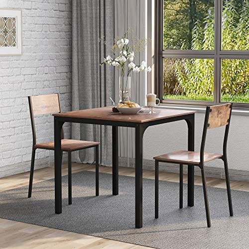 Ensemble de salle à manger Sweiko 3 pièces - Table en bois avec 2 chaises - Pour balcon, salon, terrasse et bar - Marron, ESSZIMMERGRUPPE-01