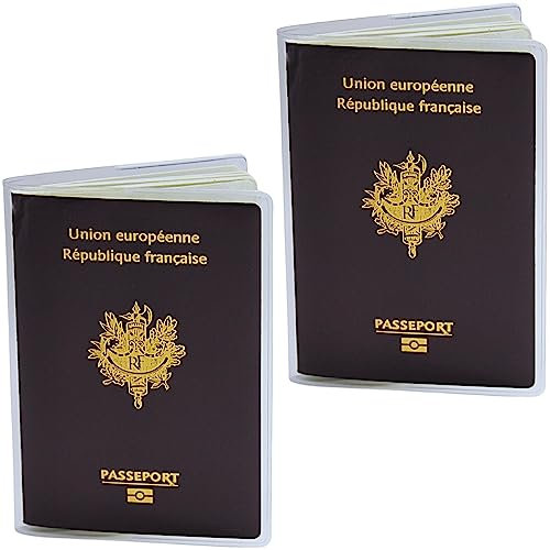 Porta Pasaporte Transparente | Estuche de Protección Practico para Pasaportes | Funda para Pasaporte de Viaje - Plastico reciclable - Ideal para Hombres y Mujeres Viajeros, fabricacion francesa x2