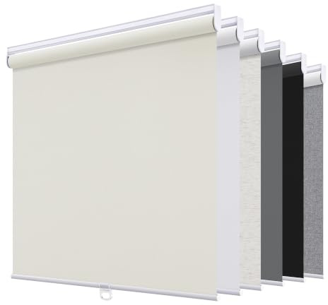 SUNOFF Blackout Cordless Roller Shades Blinds,46 W x 72 H,Beige | Blackout Fabric UV Thermal Insulated,Spring System For Windows Door,Pull Down Room Darkening,Easy to Install for Home,Office