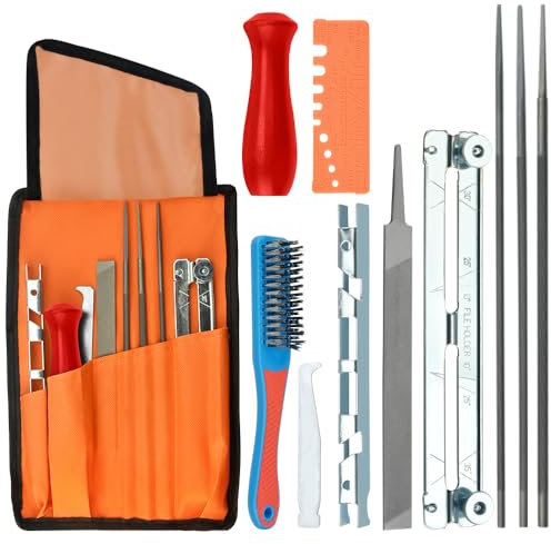 ADERTOS Kettensäge Feilen Set 4.0/4.8/5.5mm 11 PCS Schärfset Sägeketten Feilen Set Universal Feilensatz Feilenkit zum Schärfen Enthält Rundfeile Schärfführungen,Tiefenmesser, Flache Feile für Kette