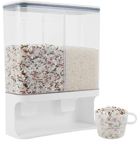 Rice Dispenser, 3000 ML Wall Mounted Rice Storage Containers,Practical Cereal Dispenser with Lid and Cup, Transparent Sealed Rice Dispenser for Home Kitchen