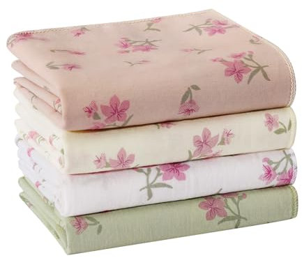 HOULIFE Vintage Damen Taschentücher mit Blumendruck, weiche Baumwolle, buntes Blumen Taschentuch, 4 STÜCK