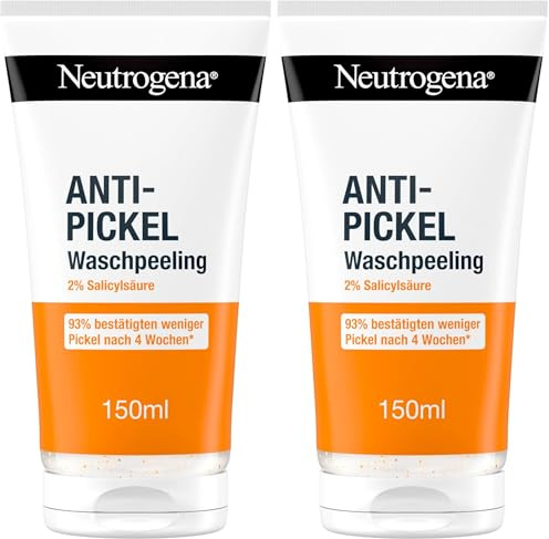Neutrogena Anti-Pickel Waschpeeling, Exfoliant nettoyant Anti-Boutons Anti-Puistjes Wash scrub, mit Salicylsäure für unreine Haut, ölfrei, 150ml (Packung mit 2)