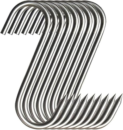 GYUEE Stainless Steel Meat Hooks, 10Pcs S-Shape, 5.9Inch(4.6mm), Heavy Duty, Wall Mount, Kitchen, Meat Hanging, Drying, Smoking, Pot Hanging