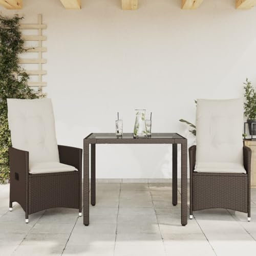 ZEYUAN 3-TLG. Bistro-Set mit Kissen Braun Poly Rattan, Gartenset Tisch Und Stühle, Balkon Möbel Für Kleinen Balkon, Terrassenmöbel, Balkonset, Balkonmöbel, Möbelsets - 3276767