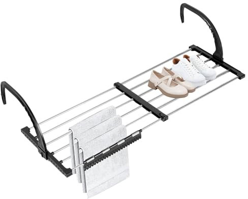 Tendedero portátil para balcón, barandillas plegables, alféizar de la ventana, tendedero retráctil para radiador, toallero plegable de 29 x 13 pulgadas, para interiores y exteriores, para viajes, con