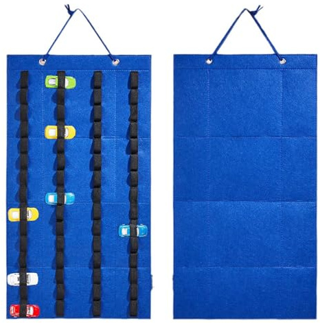 Spielzeug Aufbewahrungs, Hängend Spielzeug Organize, Spielzeugauto Tasche | Hänge Aufbewahrung Mit 60 Fächer Für Spielzeugauto, Verwendet Für Autospielzeug, Filz, Faltbare, 66 * 36 Cm, Blau