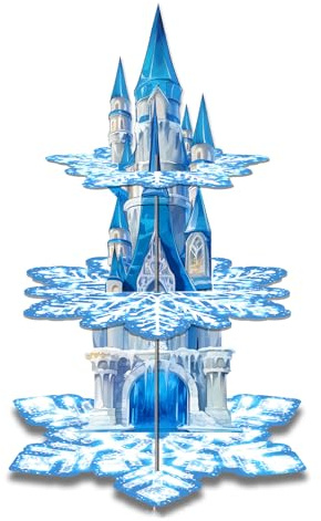Doyomtoy 3 Tier Ice Themed Cake Stand, Snowflake Dessert Stand, Girls Birthday Decoration Cake Stand, Birthday Party Dessert Cake Pan, Cake Stand,...