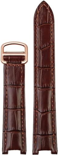 kongsou Echtes Lederarmband für Cartier PASHA W3108/HPI004 Herren Damen Konkaves Uhrenarmband mit Faltschließe(Brown rose gold,20.12mm)