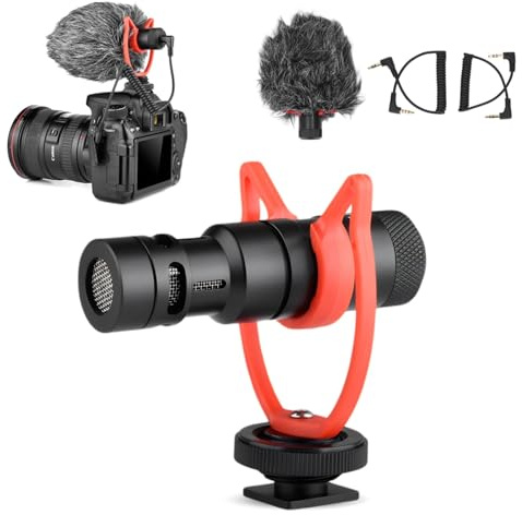 MIC10 - Mini microfono video a fucile per fotocamera, microfono universale da 3,5 mm per fotocamere DSLR, smartphone e computer, riduzione del rumore, microfono a condensatore ad alta sensibilità con