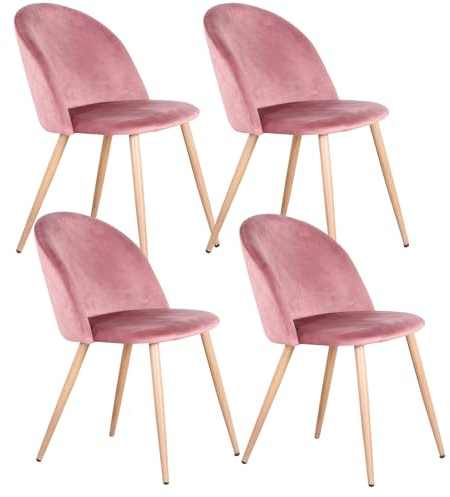 GrandCA Home 4er Set Esszimmersessel, 4er-Set Samt Esszimmerstühle mit Eisenbeinen in Holzoptik, vielseitig für Büro, Café, Küche, Wohnzimmer, Schlafzimmer (Rosa,4)