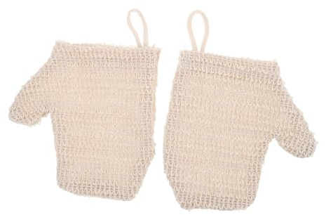 Beavorty 2pcs Double-sided Cotton-linen Body Scrub Gloves Exfoliating Mitt for Shower Bathing Reusable Washable Skin Cleansing Glove Suitable for Spa and Daily Use