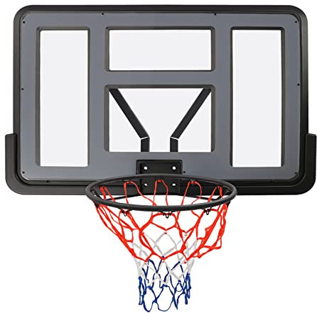 An der Wand montiertes Basketball-Haken-Backboard, tragbare Basketballkorb-Torwände, Pool-Backboard und Ringhorn-Halterung, Korbnetz für drinnen und draußen, für das Training im Heimclub (schwarz un