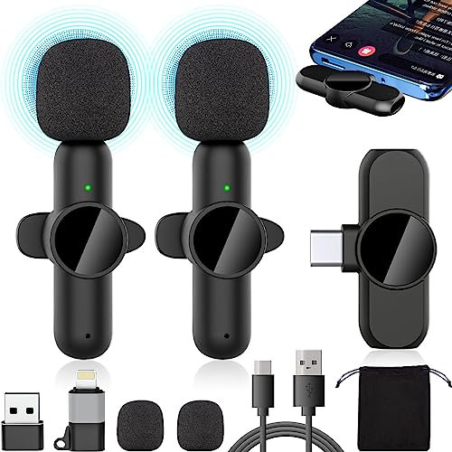 Mini Microphone for Iphone/Android Phone/Pc/Ipad,Wireless Microphones&Receiver,Wireless Lavalier Microphone Small Tiny Usb Clip on Lapel Mic for Video Recording,Podcast,Vlogging,Youtube,Tiktok