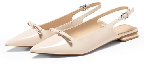 Coutgo Womens Slingback Flats Bow Slip on Dress Shoes Buckle Comfortable Ballet Flats Pointed Toe Flat Party Work Shoes, Nude, Size 8.5