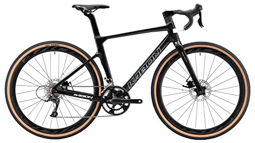 KABON Carbon Gravel Rennrad, T800 Carbon Fiber Rahmen 700C Rennrad mit 18 Gängen, Integriertem Kohlefaser Lenker, Scheibenbremsen Straßenfahrrad für Männer/Frauen (Schwarz, 56cm)