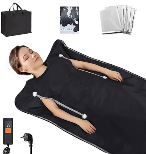 Manta de sauna por infrarrojos, portátil, con bolsa de almacenamiento y mando a distancia, temporizador de 20-60 minutos, sauna doméstica, sauna para relajación, desintoxicación