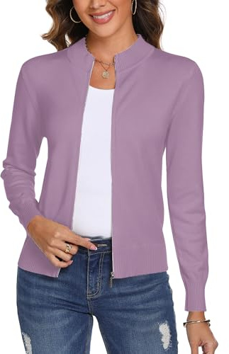 Aottori Cardigan Donna con Zip Maniche Lunghe Elegante | Maglione Cerniera Leggero, Giacca in Maglia, Golfino, Pullover Aperta Casual, per Primavera Autunno Invernale