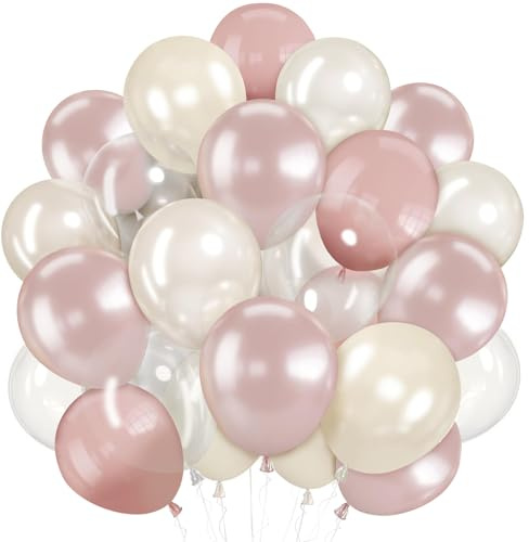 Luftballons Retro Rosa Beige, 60 Stück Latex Luftballons Perle Staubig Rosa Elfenbeinweiß, Altrosa Apricot Helium Ballons fur Boho Hochzeit Geburtstag Baby Shower Babyparty Verlobung Dekoration