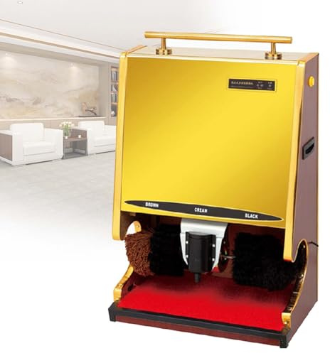 Automatisk Skoputsmaskin för Läder, Elektrisk Skomaskin med Dubbelborste, 1200W Kopparmotor, Intelligent Vaxsystem 150 ml, Titanlegering, Perfekt för Hotell, Kontor och Entré(Gold)