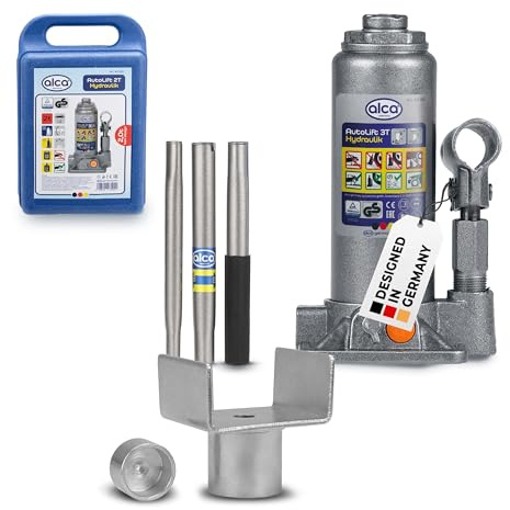 alca® Wagenheber Set hydraulisch 3 t 195-380mm Hubhöhe, inkl. U-Adapter | Stempelheber Bundle aus Stahl, Unterstellheber für Auto, PKW, SUV, Caravan, Anhänger, Transporter & Werkstatt