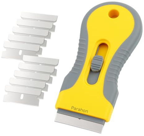 Multipurpose Non-Scratch Scraper Tool | Removes Grease, Burnt-On Food, Stickers & Adhesive | Oven, Hob, Glass & Surface Cleaning Scraper for Kitchen & Home (10Blade + Scraper)