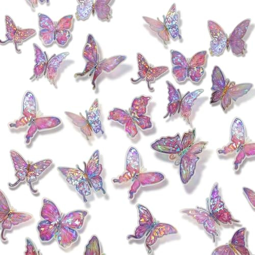 50 Pcs Butterfly Wall Stickers, 3 Sizes 10 Styles 3D Butterfly Wall Decor Pink Butterflies Decorations for Girls Bedroom Nursery Classroom Birthday Wedding Party
