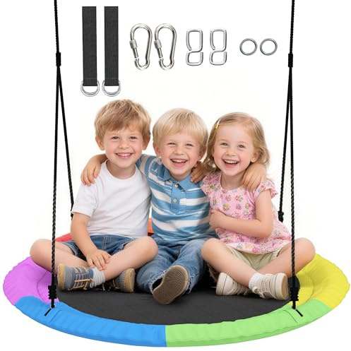 AIYAPLAY Columpio nido de altura ajustable, diámetro de 100 cm, hasta 300 kg, columpio de jardín con cuerdas ajustables, columpio para niños y adultos, para exterior e interior, multicolor