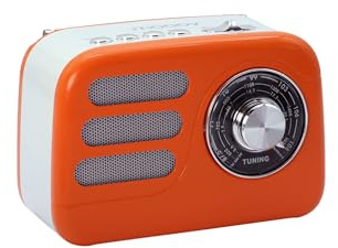 Mooov 477241 - Vintage Bluetooth 5.4-radio med uppladdningsbart batteri, retro bärbar FM/Am/SW-radio, kompakt trådlös högtalare, USB och microSD, 6 timmars batteritid - orange