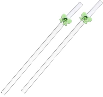 HOMSFOU Cannucce di Vetro Riutilizzabili 2 Pezzi Fiocco Verdi, Resistenti alla Deformazione, per Smoothie e Celebrazioni, Design e Funzionale