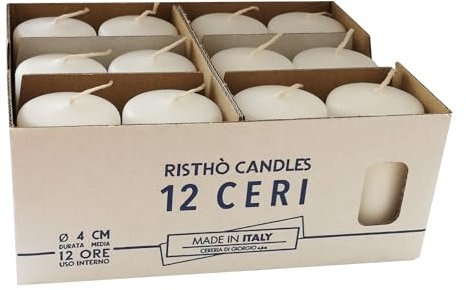 Cereria di Giorgio Candele diametro 4 cm altezza 7 - Bianco - Confezione da 12 pezzi