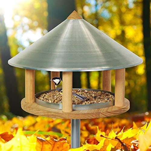 VOSS.garden Vogelhaus Roskilde zum Aufstellen mit Ständer Metalldach Holzhaus, Vogelfutterhaus Vogelfutterstation, Futterhaus, Vogelhäuschen Handarbeit