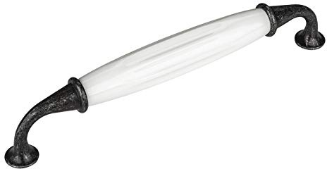 SOTECH 10 x Porzellangriff JOHANNA BA 160 mm Altsilberoptik weiß | Möbelgriff Küchengriff