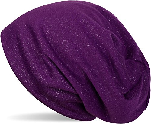 styleBREAKER Damen Beanie Mütze All Over Glitzer Stoff bis 57cm | Viskose. elastisches Material. Bundweite 27.5cm. Höhe 27cm. weiche Haptik. Einheitsgröße. eingearbeiteter Effekt.