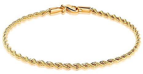 Barzel 18K Gold Plated Braided Rope Anklet for Women, 2.7 MM thick, 10 Inches long - Made In Brazil