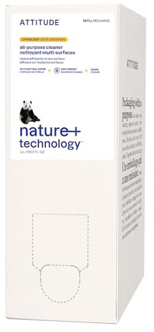 ATTITUDE Recharge Nettoyant Tout Usage, certifiée EWG, végan et à base de plantes, spray nettoyant multi-surfaces, parfum Zeste d’Agrumes, 4 L