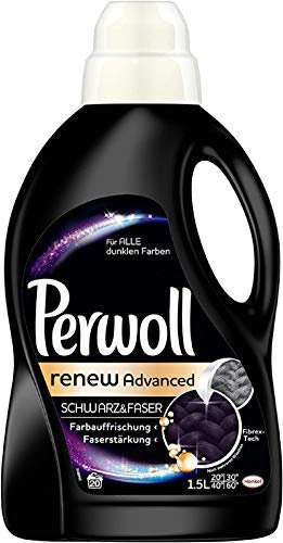 Perwoll renew Advanced svart & fiber milt tvättmedel, 20 (1 x 20) tvättlaster, för svart tvätt