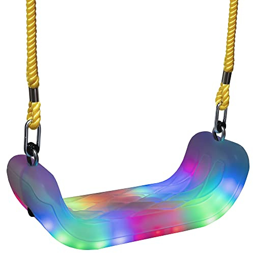 Firefly LED Light Up Swing Seat with Adjustable Rope and Chain. 24 Lights Illuminate in Day or Night. Outdoor/Indoor Use. 150lb User Capacity. 15 W x 6 Deep x 5 H, by XDP Recreation a USA Company