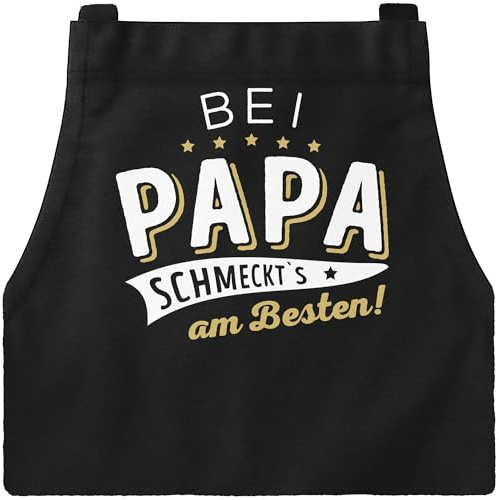 MoonWorks® Kochschürze Grill-Schürze für Männer und Frauen mit Spruch Bei Papa bzw Mama schmeckts am besten! Baumwoll-Schürze Küchenschürze