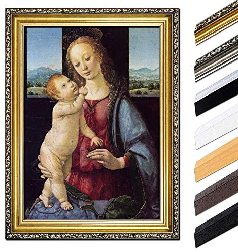 Bild mit Rahmen - Leonardo da Vinci Madonna mit der Nelke 40x50 cm - Gerahmtes Leinwandbild Alte Meister - Antiker Rahmen Gold Barock, Klassisch