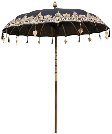 Oriental Galerie Bali Sonnenschirm Balinesischer Garten Schirm Baumwolle Handarbeit Retro Vintage Dekoschirm 2-teilig ca 180cm einfache Bemalung, Design: Nr. 7