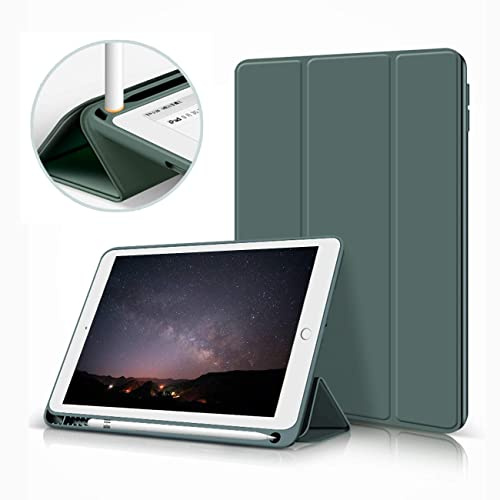 aoub Hülle für iPad 9./8./7. Generation 10,2 Zoll 2021/2020/2019 | Hülle mit Stifthalter Dünn Leicht Smart Schutzhülle Standabdeckung Auto Aufwachen/Schlafen für iPad 9/8/7 Gen, Dunkelgrün