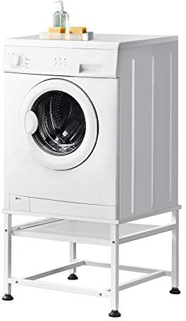 [en.casa] Pedestal para Lavadora con Estante Soporte Universal para Lavadora 63 x 54 x 41 cm hasta 150 kg Báse Estándar para Lavadora Plataforma Acero Sinterizado Blanco