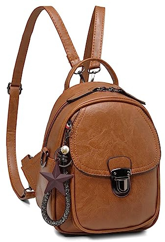 Kasgo Zaino da donna, mini pelle PU alla moda, impermeabile, piccola borsa a mano convertibile 3 modi per trasportare ragazze con tracolla rimovibile casual viaggio lavoro college, marrone, taglia