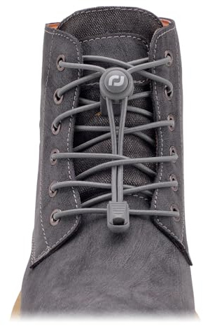Cordones extralargos sin atar: cordones elásticos redondos para botas de senderismo, botas de trabajo y tenis de correr, Gris Oscuro, One Size